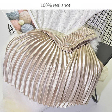 Classic Golden Velvet Pleated Skirt High Waist Retro Style Fashion Office Lady Pleated Long Skirt Winter Velvet Skirt 90cm Long