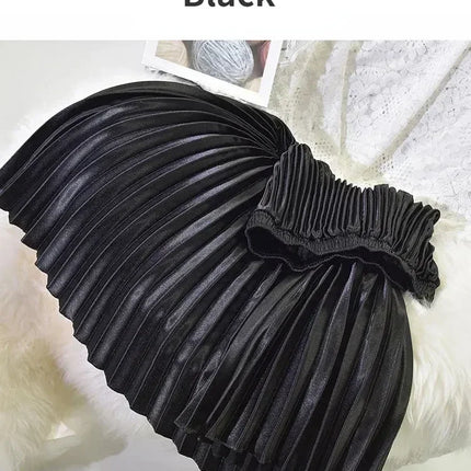 Classic Golden Velvet Pleated Skirt High Waist Retro Style Fashion Office Lady Pleated Long Skirt Winter Velvet Skirt 90cm Long
