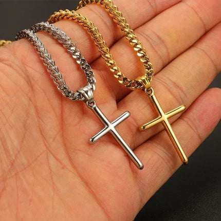 Punk Cross Pendant Link Chain for Men Women 316L Stainless Steel Hip Hop Necklace Gold Silver Fashion Jewelry Gift Waterproof
