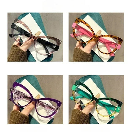 Women Large Cat Eye Reading Glasses Trendy Fashionable Oversized Far Sight Eyeglasses Men Female Anti-blue Plus Diopter Glasses