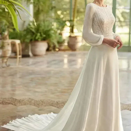 Boho Beach Wedding Dress - Long Sleeve Lace Gown Customizable | Femstylo