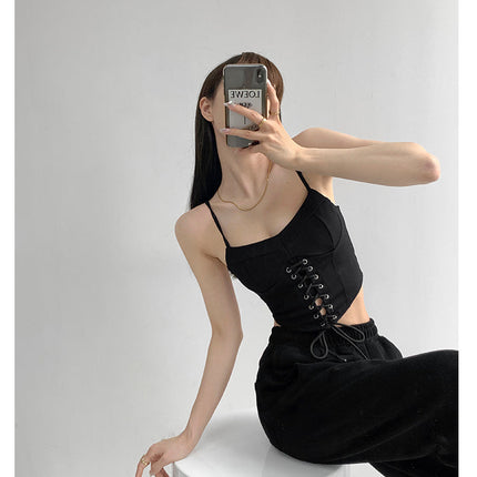 Y2k Tunic Tops Women Design Cross Bandage Camis Chic Slim Sleeveless Crop Top Female