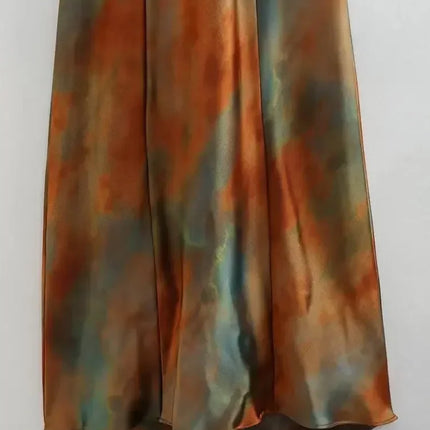 2025 Summer New Women's Open Back Sleeveless Dress Fashion Satin Mid Length Dress Printed Sexy V Neck Sling Dress