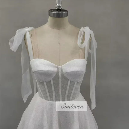 Smileven Short Wedding Dress A Line Sweetheart Neck Shiny Glitter Bride Dresses Mini Bows Strap Vestido de novia 2024 Customized