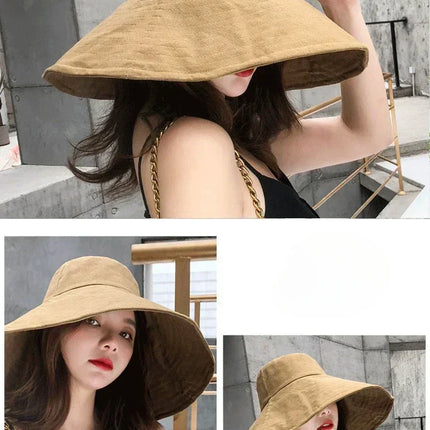 Japanese Sunshade Female Spring and Summer Sunscreen Free To Fold Big Brim Sun Hat Fisherman Hat Cover Face Oversized Hair