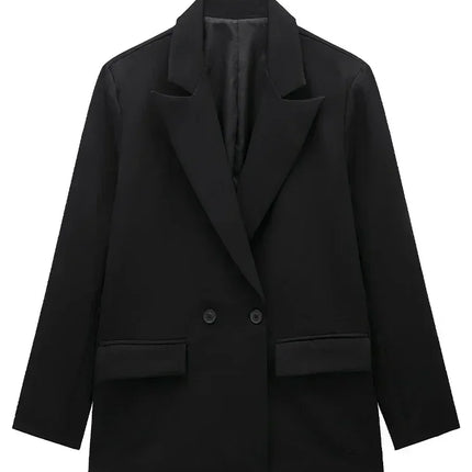 Willshela Women Fashion With Pockets Solid Double Breasted Blazer Vintage Long Sleeves Notched Neck Female Office Lady Outfits