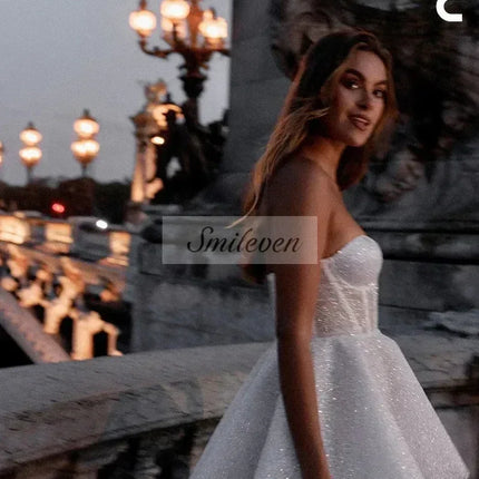 Smileven Short Wedding Dress A Line Sweetheart Neck Shiny Glitter Bride Dresses Mini Sweetheart Neck Vestido de novia Customized