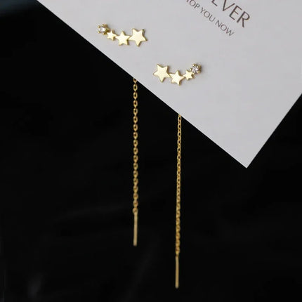 925 Silver Earring For Women Long Tassel Earrings Ear Line pendientes Fashion Zircon Star Drop Earrings