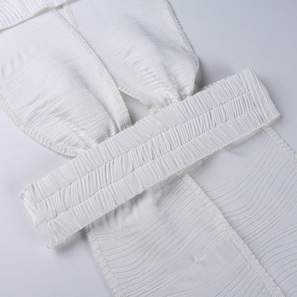 White Deep V-neck Halter Bandage 2 Pieces Sets Sleeveless Backless Suits Outfits with Shorts