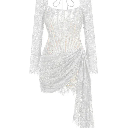 TARUXY Sexy Lace See-through Patchwork Corset Dress Female Bodycon Elegant Party MIrrgualr Mini Dress Women Tube Top Dress New