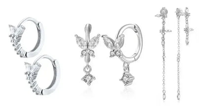 925 Sterling Silver Ear Needle Fashion Hoop Earrings White Crystal Luxury Women's Silver Earrings Wedding Women's Jewelry Gift