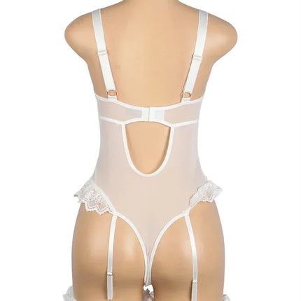 Comeondear Suspenders Women Teddy Leotard Sexy Plus Size Rompers Lingerie Underwire Lace Garter Bodysuits Slim Jumpsuit Pajamas