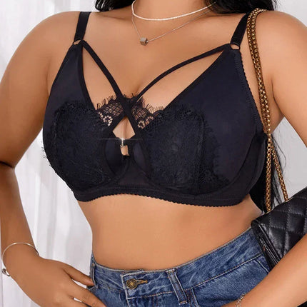 Women's Plus Size Lingerie Half Cup Gathered Push Up Front Button Lace Cross Design Suitable For Voluptuous Women XL-XXXL MR2895