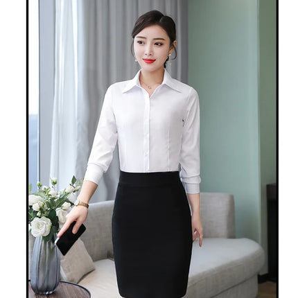 Polyester Cotton Shirts for Women Long Sleeve Blouse