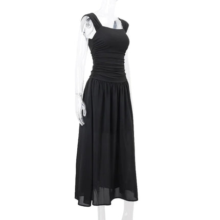 Ruched Bodycon Maxi Dress | Square Neck Slip Dress -femstylo
