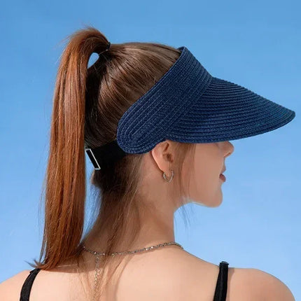 Spring and Summer Women's Outdoor Sunshade  Straw Hat Fashion Empty Top  Duck Tongue Hat Big Brim Cap G37