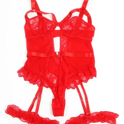 Comeondear Suspenders Women Teddy Leotard Sexy Plus Size Rompers Lingerie Underwire Lace Garter Bodysuits Slim Jumpsuit Pajamas