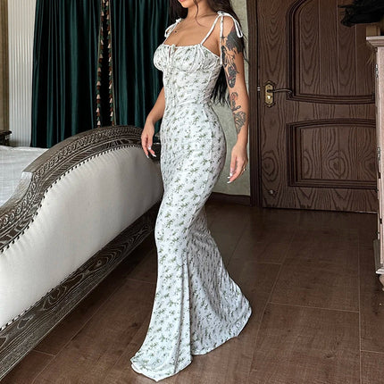 Elegant Floral Beach Vacation Bodycon Streetwear Long Dress