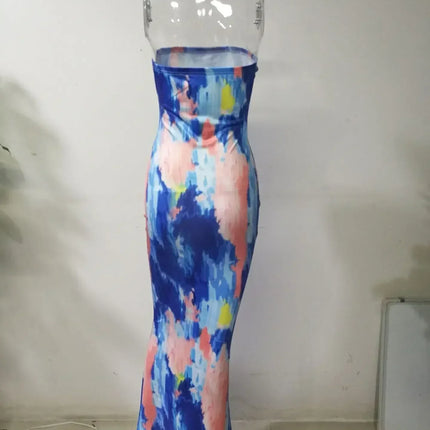 Spring And Summer Dresses For Women Chest Wrap Printed Off Shoulder Bandage Slim Sexy Long Dress 2023 New Fashion party MsChuh