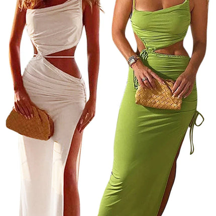 Summer Beach Casual Sexy Hollow Backless Tie Up Slip Dress