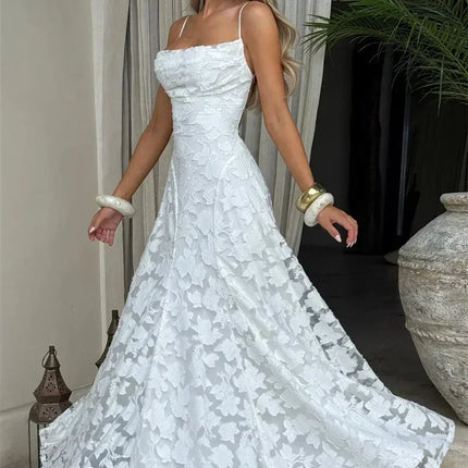 Mozision Spaghetti Strap Backless Sexy Maxi Dress Women Gown Fashion Off-shoulder Sleeveless Lace-up Evening Club Party Dress