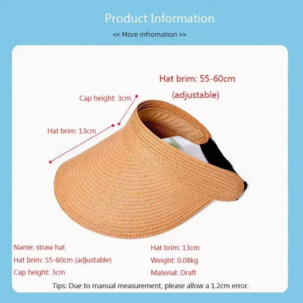 Spring and Summer Women's Outdoor Sunshade  Straw Hat Fashion Empty Top  Duck Tongue Hat Big Brim Cap G37