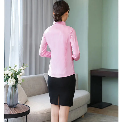 Polyester Cotton Shirts for Women Long Sleeve Blouse