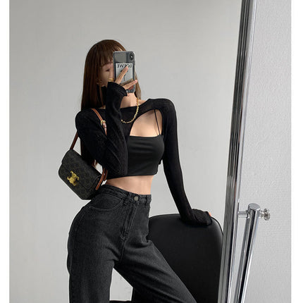 Hollow Smock T Shirt Women Summer Thin Irregular Long Sleeve Knitted
