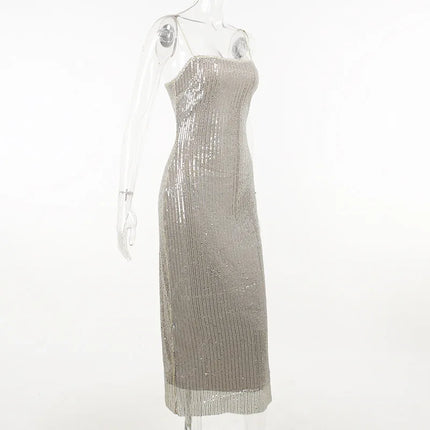 Sleeveless Glitter Sequined Evening Party Club Maxi Dress