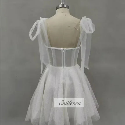 Smileven Short Wedding Dress A Line Sweetheart Neck Shiny Glitter Bride Dresses Mini Bows Strap Vestido de novia 2024 Customized