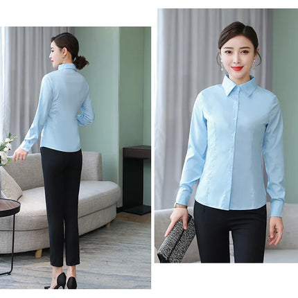 Polyester Cotton Shirts for Women Long Sleeve Blouse