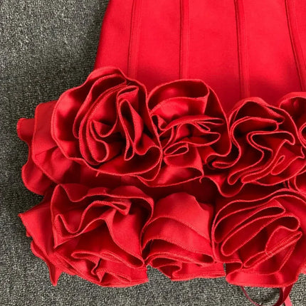 Real Photos Women New Bandage Dress Strapless Laced Up Back Flowers Hem Bodycon Mini Celebrity Evening Party Birthday Dresses