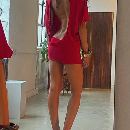 Nibber o-Neck Sexy Backless Mini Dress Women Y2K Solid Trend Style Half Sleeve Spicy Girls Street Midnight Fashion Slim Outfits