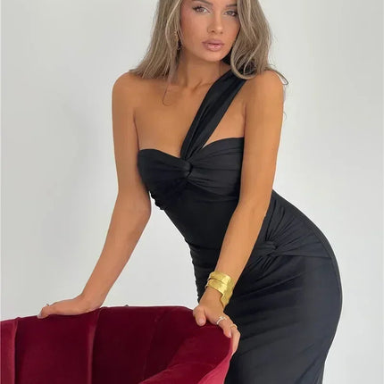 Mozision Strapless Backless Sexy Maxi Dress For Women Fashion One Shoulder Sleeveless Bodycon Club Party Long Dress Elegant