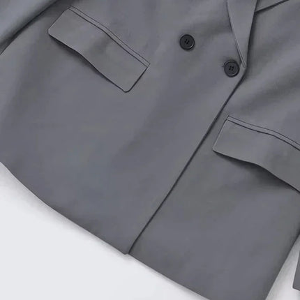 TRZA-Women's Double Breasted Office Wear Blazer Coat, Long Sleeve, Flap Pockets, Female Outerwear, Chic Tops, Fashion
