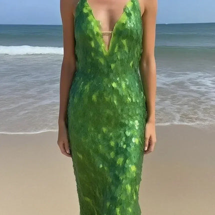 Sexy Women Maxi Dresses Elegant Sequins Sleeveless Female Long Dress Fashion  Solid Deep V Neck Ladies Party Robe Dress