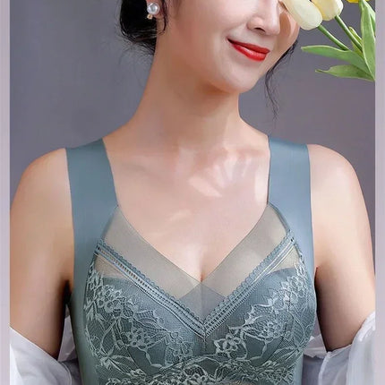 L-5XL Women Large Bra Push Up Ice Silk Seamless upper Bralette Lace Wireless Summer Bras Plus Size Top Lingerie Underwear 15019