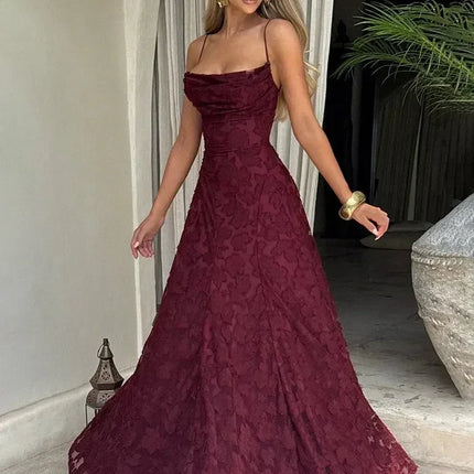 Mozision Spaghetti Strap Backless Sexy Maxi Dress Women Gown Fashion Off-shoulder Sleeveless Lace-up Evening Club Party Dress