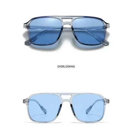 SO&EI Fashion Double Bridges Square Rivets Women Sunglasses Retro Men Gradient Shades UV400 Sun Glasses