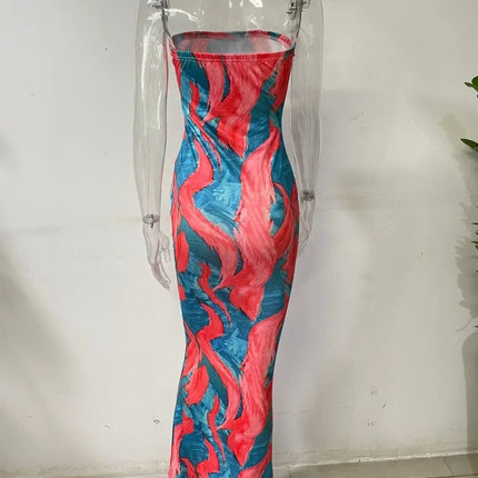 Spring And Summer Dresses For Women Chest Wrap Printed Off Shoulder Bandage Slim Sexy Long Dress 2023 New Fashion party MsChuh