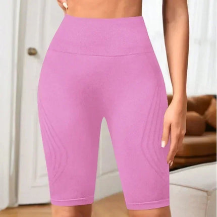 Women‘s Seamless Yoga Shorts High Waisted Striped Slim Shorts Sexy Butt Lifting Gym Trainning High Elastic Five Point Pants