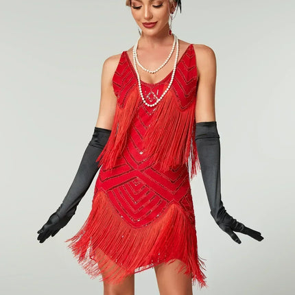 1920s Flapper Dress - Sequin Beaded Gatsby Fringe Mini - Plus Size