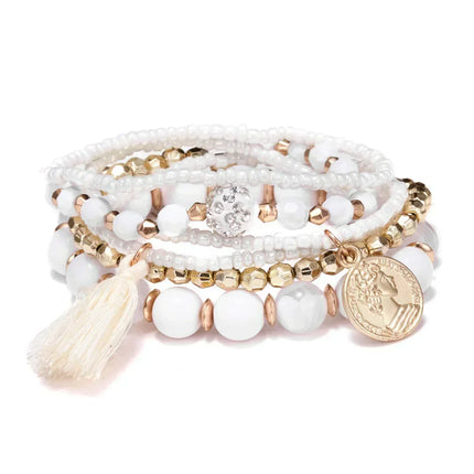 Bohemia Crystal Tassel Multicolor Beads Bracelets For Women Handmade Elastic Rope Charm Wrap Bracelet Summer Beach Party Jewelry