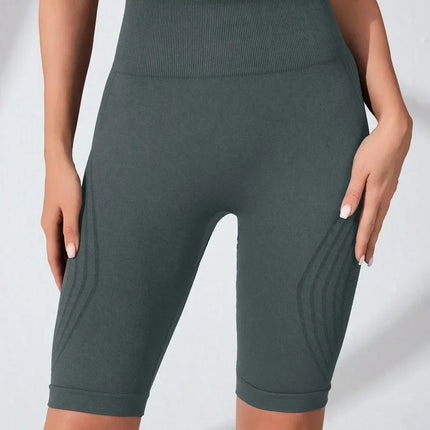 Women‘s Seamless Yoga Shorts High Waisted Striped Slim Shorts Sexy Butt Lifting Gym Trainning High Elastic Five Point Pants