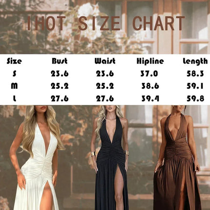 2025 Summer New Product Mature and Elegant Neck Hanging Deep V Chest Exposed Folded Waist High Split Design Backless Dress