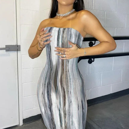 Spring And Summer Dresses For Women Chest Wrap Printed Off Shoulder Bandage Slim Sexy Long Dress 2023 New Fashion party MsChuh