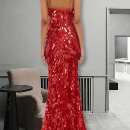 Sexy Women Maxi Dresses Elegant Sequins Sleeveless Female Long Dress Fashion  Solid Deep V Neck Ladies Party Robe Dress