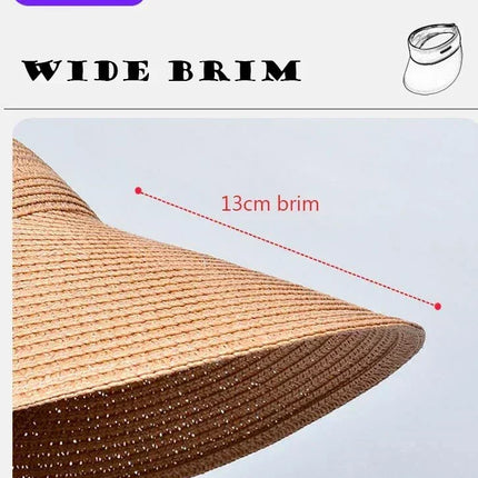 Spring and Summer Women's Outdoor Sunshade  Straw Hat Fashion Empty Top  Duck Tongue Hat Big Brim Cap G37