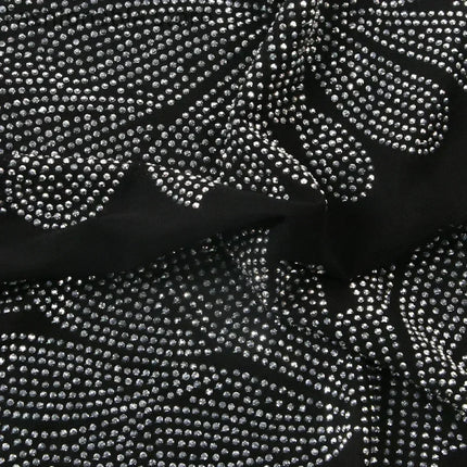 Women Sexy Solid Color Sheer Mesh Rhinestone Design Bodycon Nightclub Party Dress
