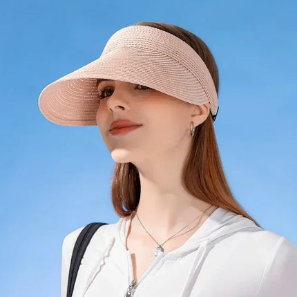 Spring and Summer Women's Outdoor Sunshade  Straw Hat Fashion Empty Top  Duck Tongue Hat Big Brim Cap G37